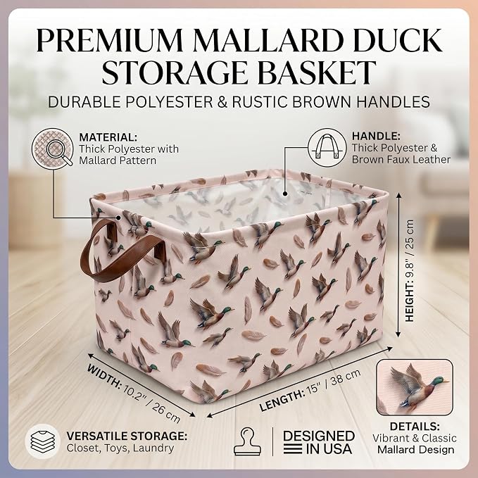 Mallard Duck Storage Gift Basket: Waterproof Collapsible Storage Bin