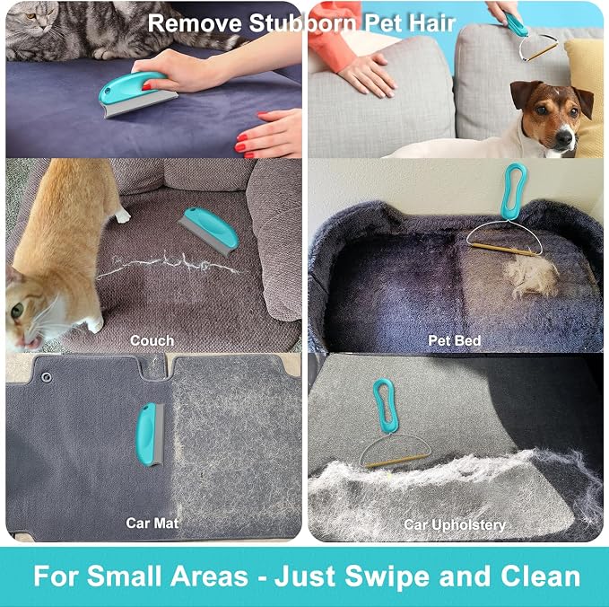Carpet Rake for Pet Hair Removal (3 Pack), Fur Remover Broom, Long Handle | Remove Stubborn Pet Hair, Multi-Fabric Safe, Stainless Steel Handle, for Couch, Carpets, Cat Trees, Mats, Furniture, Pet Bed