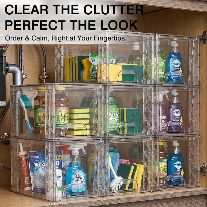Stackable Storage Drawers 8 Pack 7in Under Bathroom Sink Organizer Boxes