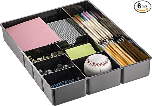 Officemate Deep Drawer Organizer Tray, 8 Compartments, 2 1/4" H x 15 1/8" W x 11 1/2" D, Black (Pack of 6)