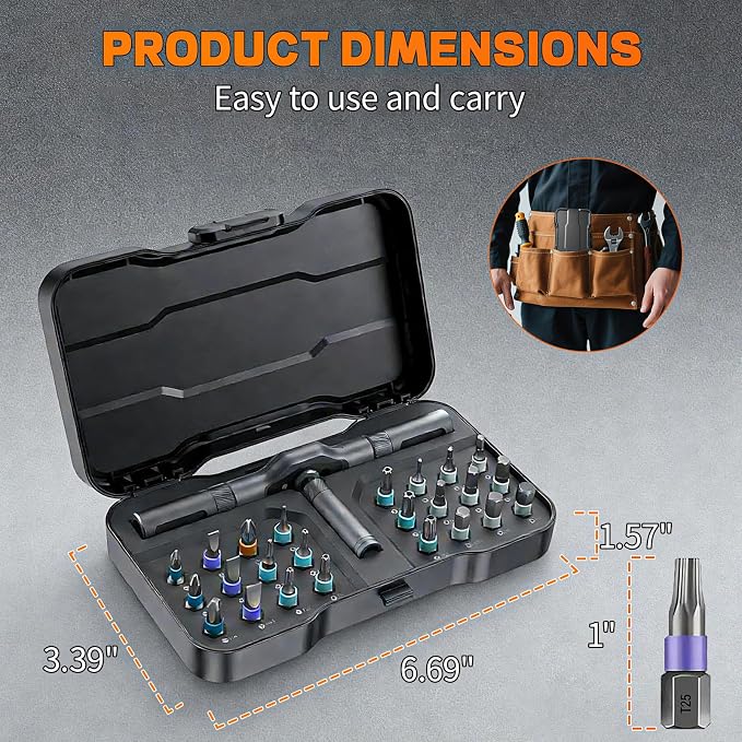 2026 New 24 in 1 Magnetic Ratchet Screwdriver Set, DIY Screwdriver Set with Detachable Handle, Portable Compact Repair Tool Kit for Furniture Laptop Electronicsv Bicycle