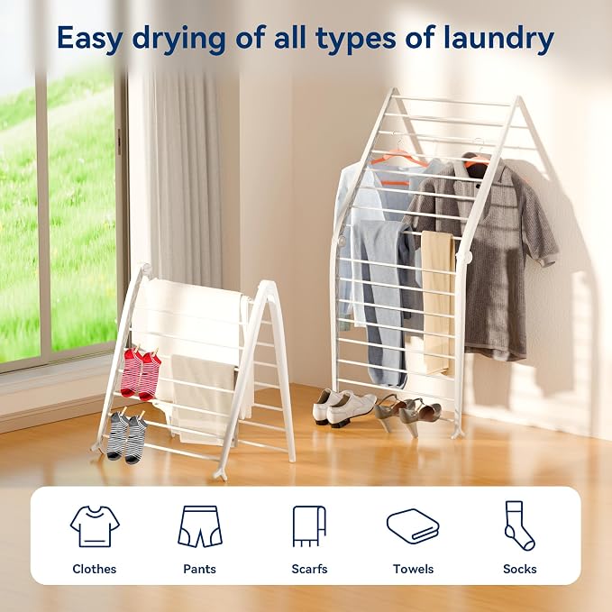 Whitmor Spacemaker Folding Drying Rack, Indoor Clothes Organizer with Patent-Pending Design, Space Saving, 6" L x 26" W x 51.5" H,Pearl