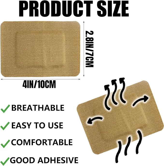 60 Pcs Large Adhesive Bandages 3 X 4 Inch Flexible Fabric Wound Care Bandages Extra Large Pads Breathable Protection for Knees Elbows Cuts Scrapes Daily First Aid