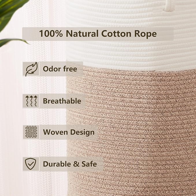 80L Extra Large Laundry Hamper Tall Woven Laundry Basket, Brown | Clothes Hamper, Blanket Basket for Living Room Bathroom Bedroom, 16"L x 16"W x 22"H