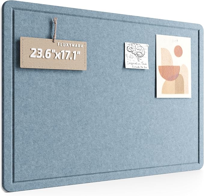 Fluxynara 23.6" x 17.1" Bulletin Board, Dusty Blue | Cork Board Alternative with 12 Removable Adhesive Tabs, Foldable Felt Pin Board for Home, Office, Classroom & Dorm