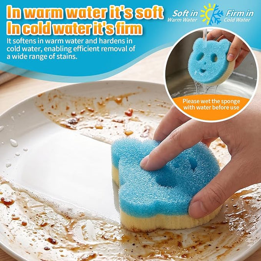 12 Pack Scrub Sponges for Dishes, Dual-Sided Temperature-Responsive Scrubber, Reusable Non-Scratch Multipurpose Cleaning Supplies for Kitchen Bathroom & Home Use