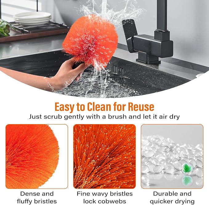 30FT Reach Cobweb Duster with Extension Pole,Spider Web Brush for Cleaning | Web Cobweb Duster with 5-24FT Telescoping Pole,5-Stage Lightweight & Sturdy Telescopic Pole for Outdoor Indoor Use