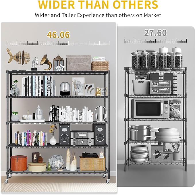 Karl home 5-Tier Adjustable Metal Storage Shelves, Wire Unit with Wheels | Heavy Duty Wire Storage Rack Organizer, Multipurpose Shelving for Garage, Pantry, Kitchen Display