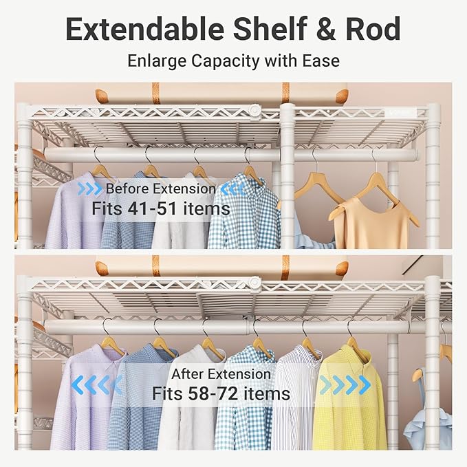 VIPEK X5 Extra Large Expandable Clothes Rack Adjustable from 7'8" to 10'5", Reach-in Closet Metal Clothing Racks Walk-in Freestanding Wardrobe Portable Closets, White