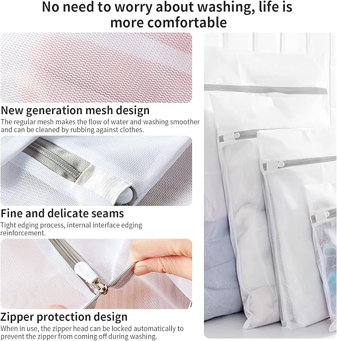 10 Pack Mesh Laundry Bags for Delicates with Non Rust Zipper- MDSXO White Laundry Bags Mesh Wash Bags, Easy Fit Bra, Sock,Lingerie,Sneaker,Baby Laundry for Washing Machine Travel Storage[1XL/3L/3M/3S]