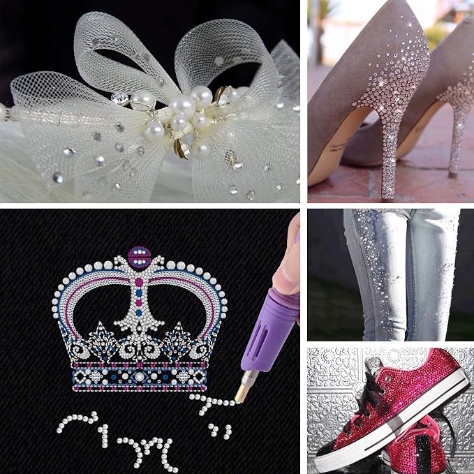 Epesl Bedazzler Kit with Rhinestones, Hot Fixed Gems Craft Applicator - Diamond Painting Pen, Wax Pencil, Tweezers, Tray, Cleaning Brush, Picker Rhinestones Crystals for DIY Clothes Shoes