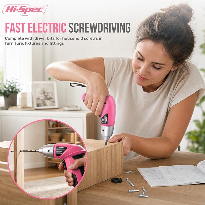 Hi-Spec 4V Electric Ladies Screwdriver Tool Kit Compact Portable Case, Pink | 42pc, everyday fixes made easier, organized portable storage, beginner-friendly selection, apartment and office tasks, tidy