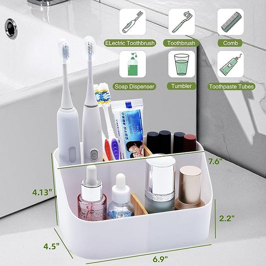 Set of 2 Toothbrush Holder for Bathrooms,White Bathroom Organizer Countertop,5 Slot Electric Toothbrush Toothpaste Holder Razor Lotion Stand Caddy,Large Capacity Vanity Sink Corner Accessories Storage