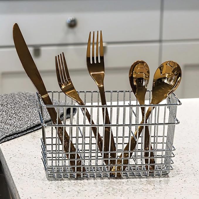 Better Houseware Silverware Utensil Drying Rack Holder Basket for Spoons & Chopsticks Silverware Caddy Silverware Drying Basket Silverware Drainer Basket (3 Compartments, Chrome)