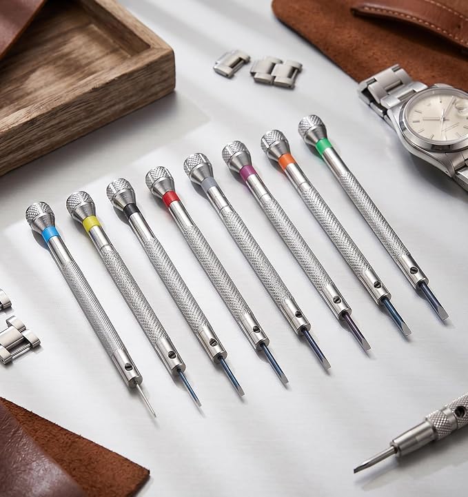 Watch Link Screwdriver, 0.6-2.0 mm Precision Watch Repair Screwdriver Set | 8Pcs Watchmaker Screwdriver Set, Small Flathead Screwdrivers for Watch, Eyeglasses, Electronics Repair, Jewelry