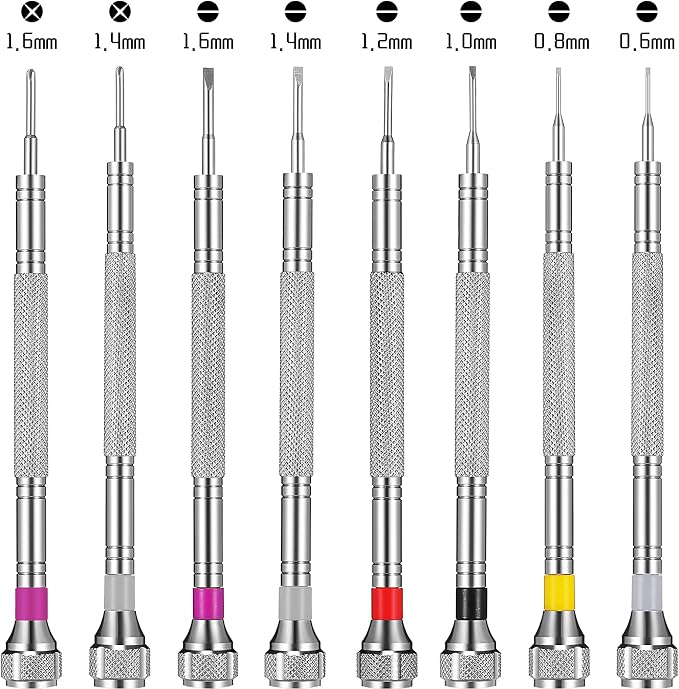 Chumia 8 Pieces Precision Jewelers Screwdriver Set, Micro Watch Repair Screwdriver Set 0.6-1.6 mm for Watch, Eyeglasses, Jewelry Work, Electronics Repair(Flathead, Phillips)