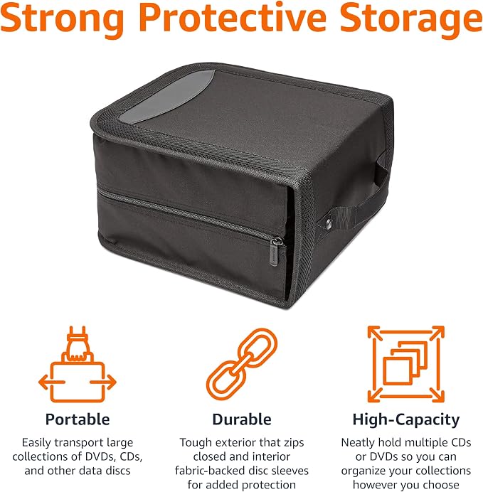 Amazon Basics Polyester CD/DVD Portable Storage Binder with Handle, 400-Capacity, Black