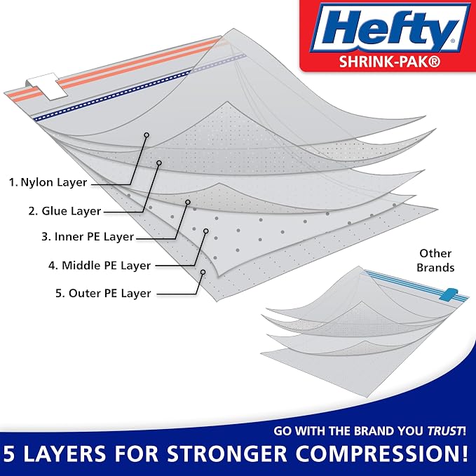 Hefty Hanging Compression Bags 3 Extra Long Vacuum Garment Storage Bags for Clothes, Travel, Closet Organization (60 X 27 Inches) (X-Large)