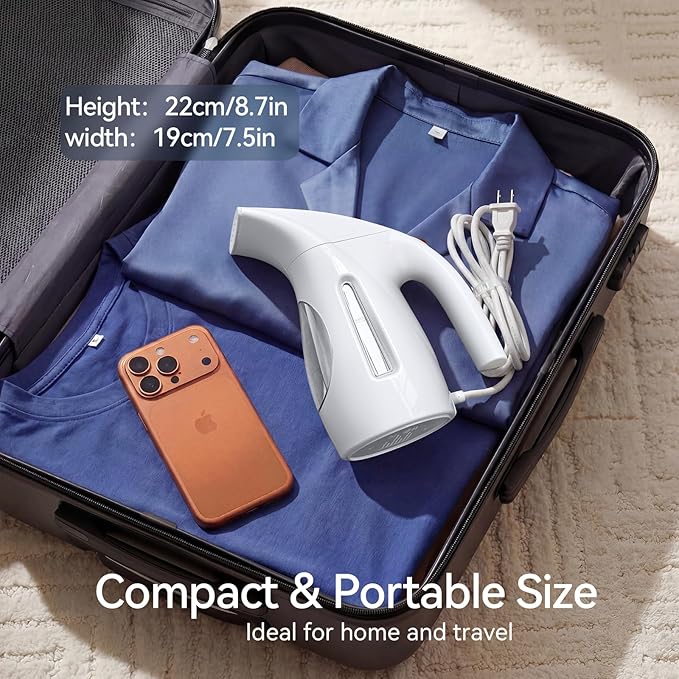 HiLIFE Steamer for Clothes, Portable Handheld Garment Wrinkle Remover, 240ml Big Capacity, 700W, Strong Penetrating Steam, for Home, Office and Travel, ONLY FOR 120V, Pearl White