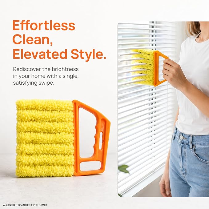 3-Pack Window Blind Cleaner Tool, 7-Finger Washable Microfiber Blind Duster for Multiple Slats, Mini Blind Cleaning Brush for Venetian Blinds, Air Vents and Fans, Orange