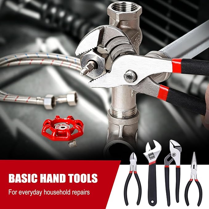 FASTPRO 236-Piece Home Repairing Tool Set, Mechanics Hand Tool Kit with 12-Inch Wide Mouth Open Storage Bag, Household Tool Set for DIY, Home Maintenance, Red