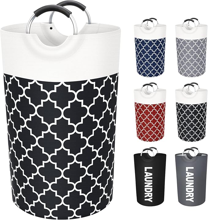 Large Laundry Basket, 82L Tall Collapsible Hamper with Handles, Black | Freestanding Laundry Hamper, Waterproof Dirty Clothes Storage Bag for College, Bathroom, Foldable Washing Bin for Travel