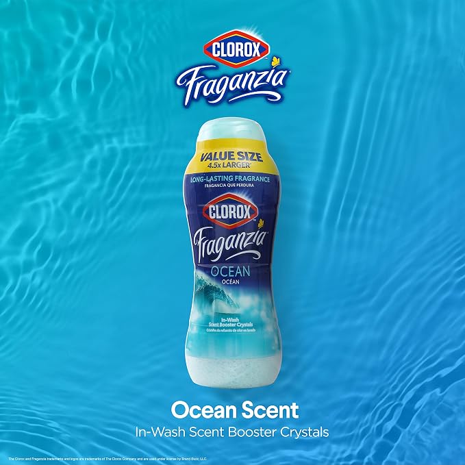 Clorox Fraganzia In-Wash Scent Booster Crystals, Ocean Scent, 70 Oz Bottle | In-wash fragrance beads, HE compatible, safe for all fabrics and colors, long-lasting freshness