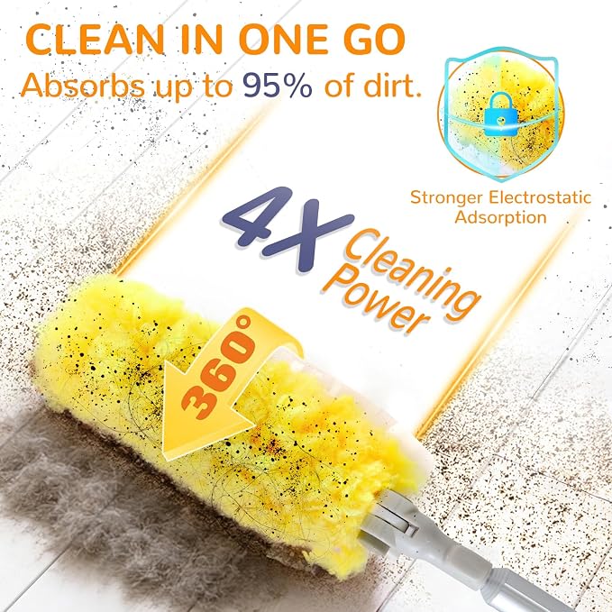 6 ft Long Handle Extendable Duster with 50 Refills for Swiffer Duster, Heavy Duty 360° Microfiber Dusting Kit for High Ceilings, Ceiling Fans, Tall Windows, and Hard-to-Reach Areas