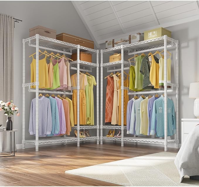 VIPEK V2 Heavy Duty Clothes Rack 4 Tiers Wire Shelving Garment Racks with 3 Hanging Rods Compact Freestanding Closet Metal Closet Rack, Max Load 700LBS, White
