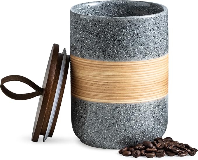 Miamolo Airtight Coffee Storage Container Jar with Lid, Ceramic Kitchen Food Storage Jars for Spice Sugar Cookie, Coffee Bean Stackable Decorative Jars for Housewarming, Grey & 28 fl.oz