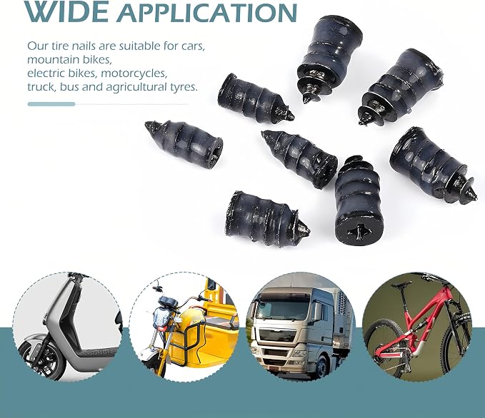 60 PCS Tire Repair Rubber Nail, Vacuum Tire Repair Kits Spiral Rubber Screws, Fast Self-Service Tool for Car, Truck, Motorcycle, Tractor Tire Puncture Repair (Black)