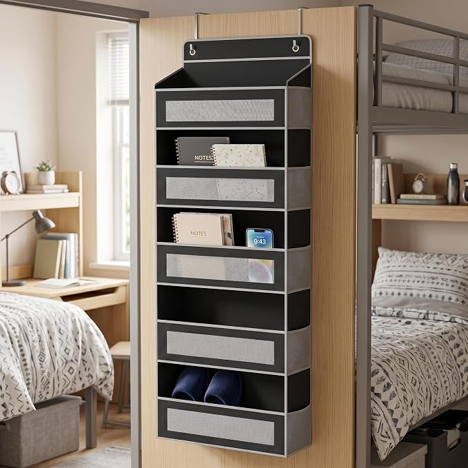 5 tier over the door organizer，behind door organizer，no drill door hanging storage for Bedroom Dorm Wardrobe Home Travel (Modern Minimalist Black)