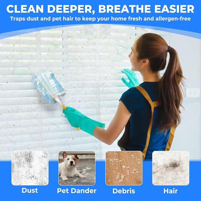 100 Pack Duster Refills Only, Microfiber Replacement Heads for Blinds, Blue | Made of electrostatic microfiber,Ideal for dust on furniture,blinds & fans,Perfect for homeowners & cleaners.