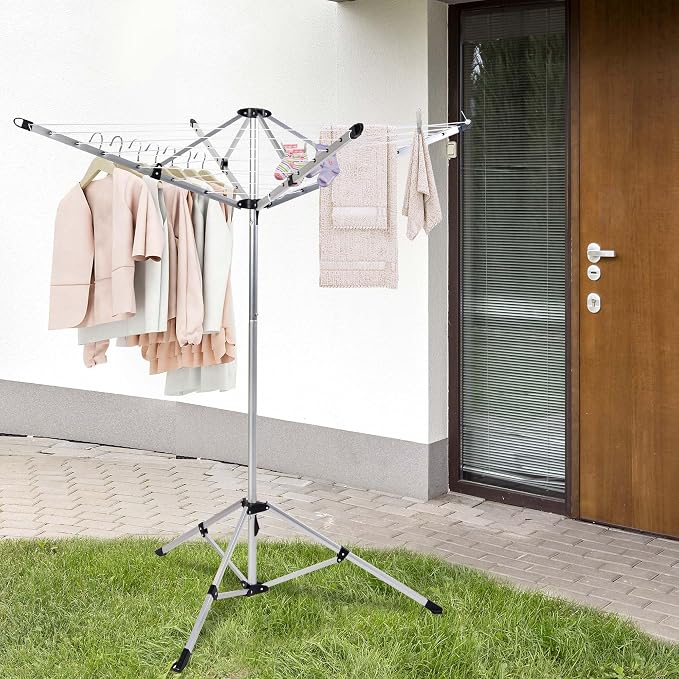 JS Clothes Drying Rack, 65ft Clothesline Freestanding by 4 Legs Collapsible Laundry Rack for Indoor & Outdoor Use, Space-Saving Drying Rack for Bedding & Clothing