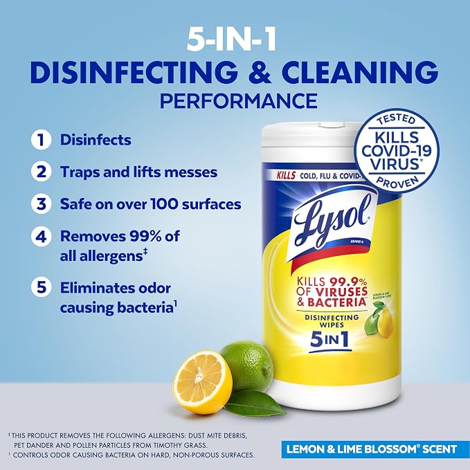 LYSOL Disinfecting Wipes, Multi-Surface Cleaner, Lemon, 80 ct. (3 Pack)
