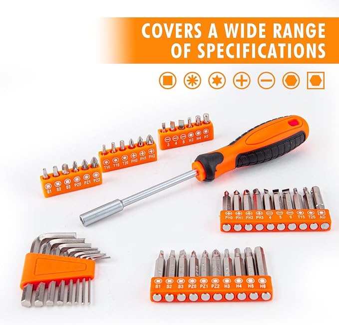 CARTMAN Orange 198-Piece 12V Cordless Drill Tool Combo Kit | Complete DIY repair tools for home, office & garden maintenance, professional household tool set with robot style storage box