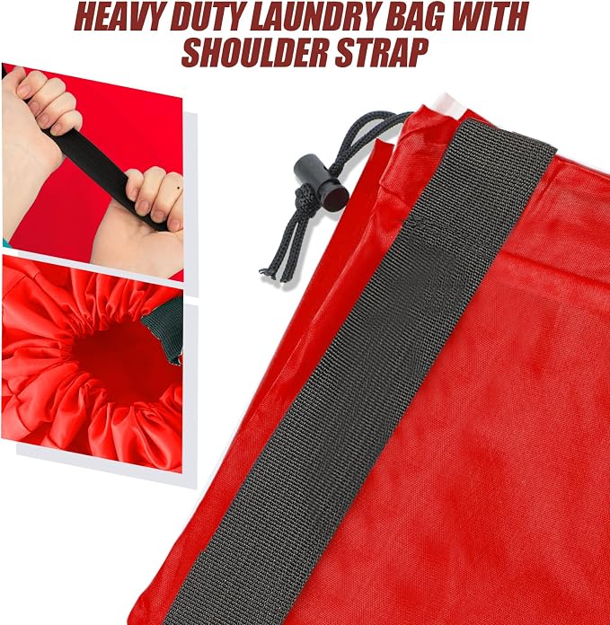 Heavy Duty Laundry Bag with Strap,2 Pack Travel Laundry Bags for Dirty Clothes,24" x 36" Large Laundry Bag for Traveling,Camping,Dorm (Black + Red)