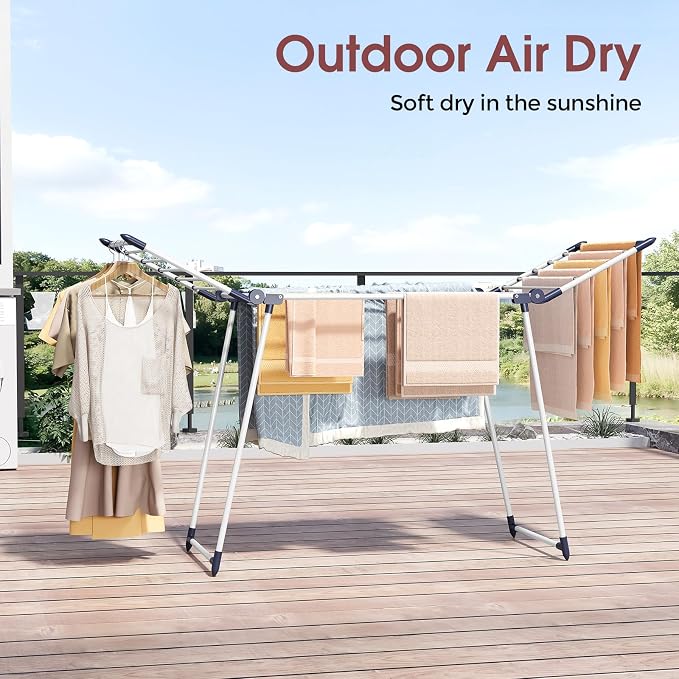 APEXCHASER Clothes Drying Rack, Large Capacity Drying Rack, 69" L, White | No Assembly, 69" X 22.4" X 40", 37lbs Hold, Foldable Drying Rack Clothing, Sturdy Metal Frame, Laundry, Indoor & Outdoor Use