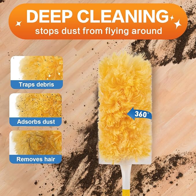 40-Pack Duster Refills Compatible for Swiffer Duster Refills, 360° Disposable Heavy Duster Dry Cleaning Cloth with 1 Short Handle, Multi-Surface Cleaning Kit for Blinds Bookshelf Ceiling Fans