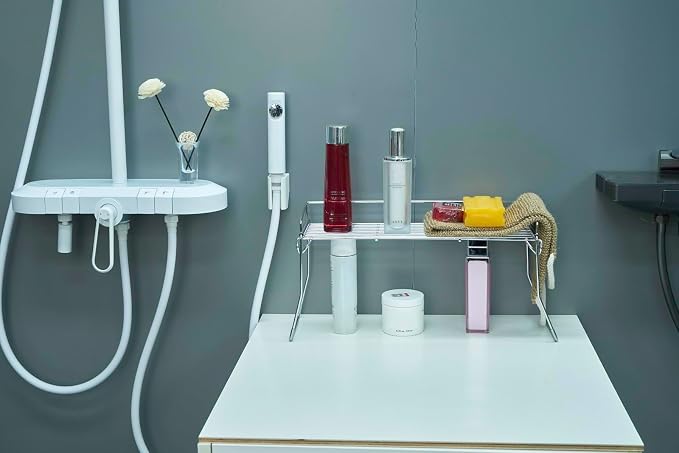 JUNCHU CHERRY Metal The Sink Vanity Organizer, Bathroom or Kitchen Sink Organizer, Feminine Products Organizer (Chrome)