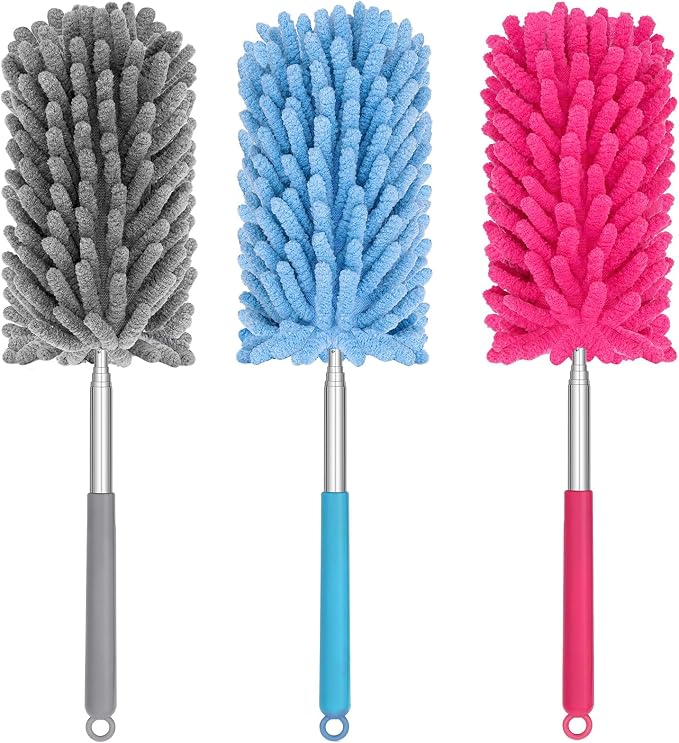 Mini Duster for Cleaning, 360° Bendable Hand Dusters with Extension Pole, Washable Small Duster for Car Interior, Office, Furniture