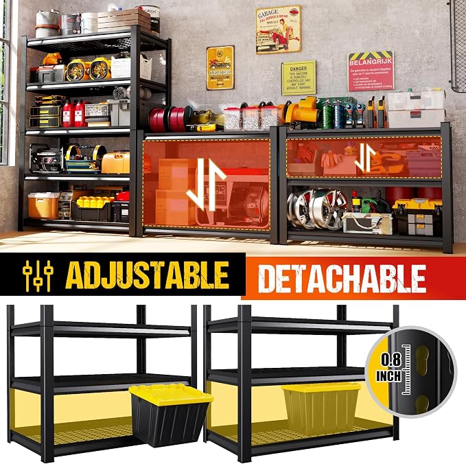 Set of 3 Heavy Duty Garage Shelving 5T Storage Shelves, Adjustable Metal Shelving Unit, Utility Garage Organizer Shelf for Basement, Pantry, Warehouse, Supermarket, 45.6" Wx17.7 Dx71.2 H