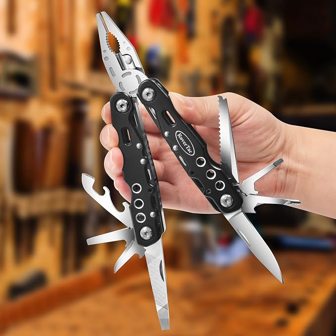 Multitool Pliers Pocket Knife, 14 in 1 Multi Tool Knife Pliers Saw Bottle Opener Safety Lock Nylon Sheath, Camping Hiking Gear Multitool for Camping Survival Hiking DIY, Gifts for Men Dad