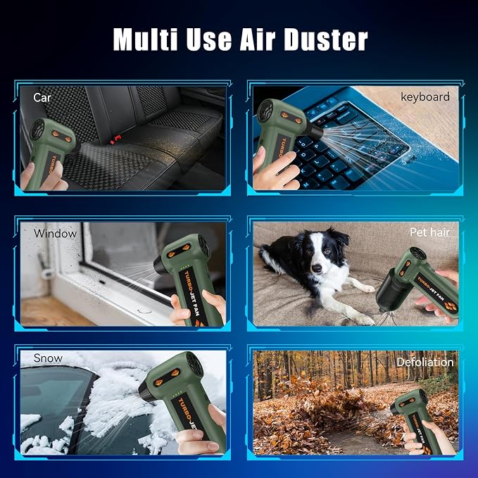 Compressed Air Duster 360000RPM Electric Air Duster Variable Speed 430G 4 Gear Adjustable Rechargeable Cordless Jet Dry Blower Turbo Fan Dryer Air Blower Mini Car Vacuum Cleaner Small Green