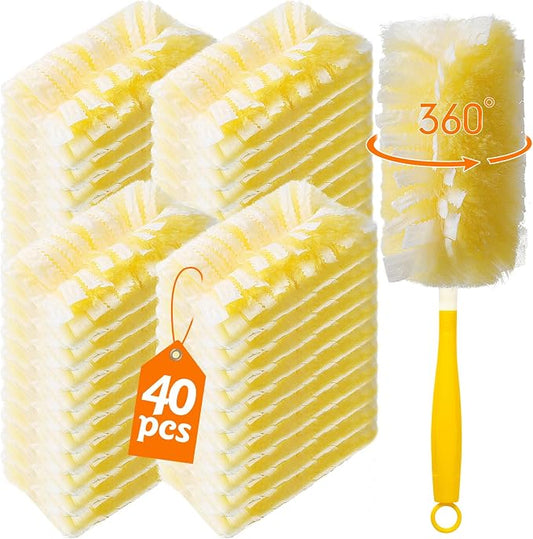 40 Count 360° Heavy Duty 2 Sided Duster Refills Compatible with Swiffer, Large Size-Extra Thick Disposable Electrostatic Feather Duster Refill with 1 Short Handle for Furniture, Blinds, Ceiling