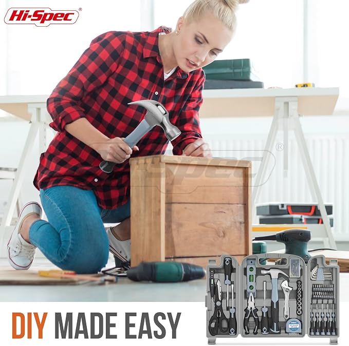 Hi-Spec General Household Tool Set - Home & Garage Hand Tool Kit with Case | 54pc, socket and wrench coverage, roadside fixes, organized box, garage maintenance help, bike and vehicle tasks, repairs