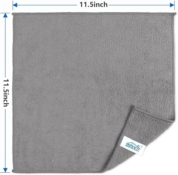 HOMEXCEL Grey Microfiber Cleaning Cloth, 8 Pack Cleaning Towels for Kitchen, Lint Free, Scratch-Free, Highly Absorbent, and Reusable Cleaning Rags for House, Window and Glass, Cars, 11.5 X11.5 inch