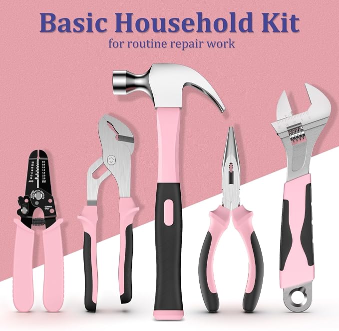 Sundpey 281 Pcs Home Tool Kit Portable Complete General Hand Tool Set Pink | with Socket Wrench Set & Screwdrivers & Hex Keys & Pliers Set,Women Toolbox Set for Household Car House Garage Apartment Dorm