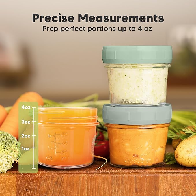 KeaBabies 6pk 4oz Glass Baby Food Containers with Lids, Leak-Proof (Sage) | Microwavable Small Glass Jars, Baby Purees, Toddler Snack Storage Containers, BPA-Free, Dishwasher-safe, Freezer Safe