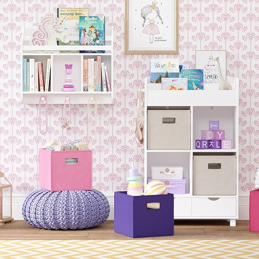 RiverRidge Folding Storage Bins with Handles Dark Purple Cube Storage Organizer for Closet, Bedroom & Playroom - Closet Organizers and Storage Set of 2